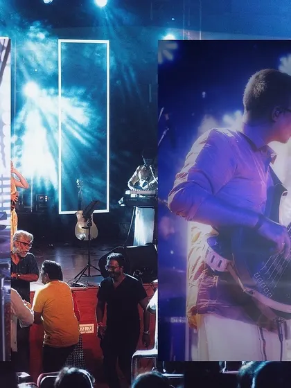 A behind-the-scenes look and a shot of our bassist from 'Staccato Sambhrama'.