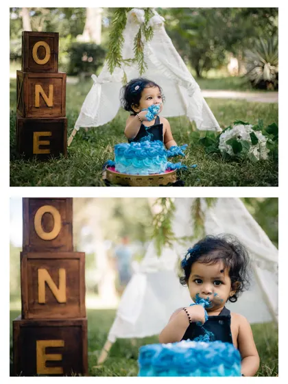 A duplicate of image 39, a collage capturing the cake smash progression.