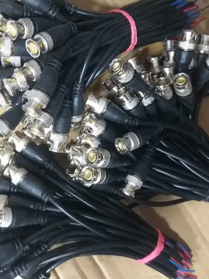 Bundles of black BNC connectors.