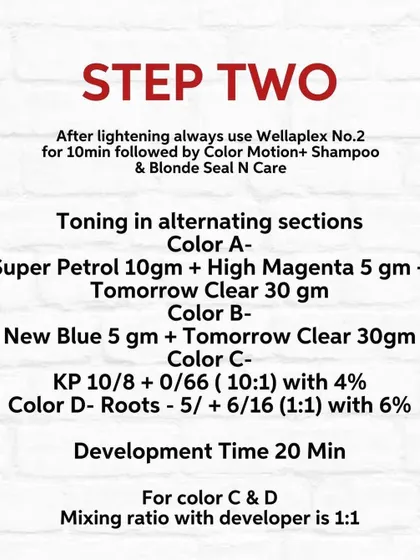Step Two: the complete toning formula. I used four different Wella mixtures (Color Fresh Create and Koleston Perfect) to build this multi-tonal look.