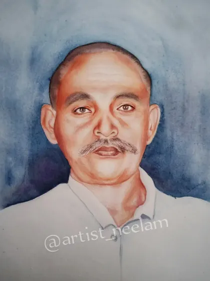 A commissioned portrait created with watercolors. This medium allows for a unique texture and depth, giving the portrait a classic, painted feel.