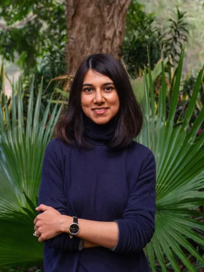 A portrait of co-founder Natasha Jha. Her personal journey of reversing chronic illness with food inspired her mission to help others do the same.