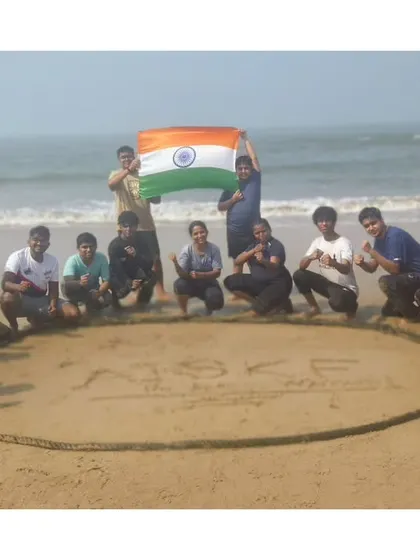 Our students gathered on the beach around the AISKF name drawn in the sand, holding the Indian flag. These moments build lasting memories and reinforce our identity as the Ultimate Warriors.