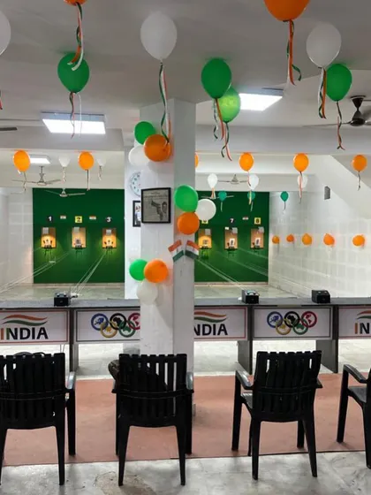 Our shooting range decorated in the colors of the national flag for Independence Day. The academy is a place where we celebrate our nation's pride.