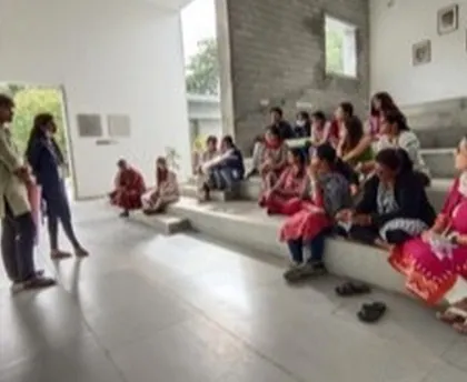 Another view of an informal teaching session on the steps of the amphitheater.