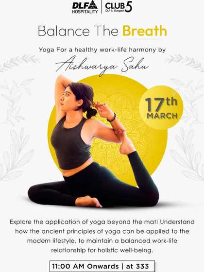 An announcement for my talk on "Balance The Breath," exploring how ancient yoga principles can be applied to modern life for a healthy work life harmony. This topic is very personal to my own journey from the corporate world.