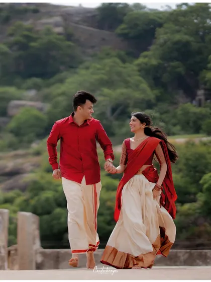 A full-frame version of the couple running, capturing their energy and happiness.