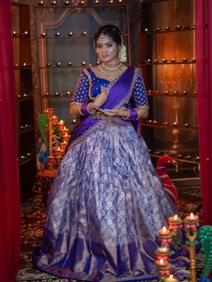 A confident pose showing the full splendour of the festive outfit and our matching rental jewellery.