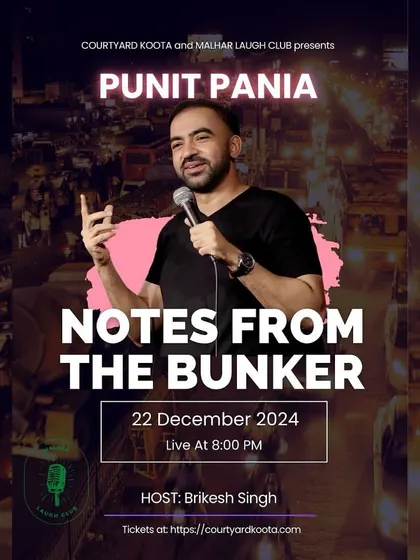 The poster for Punit Pania's Christmas encore show, 'Notes From The Bunker'. We love hosting special holiday editions of our popular events.