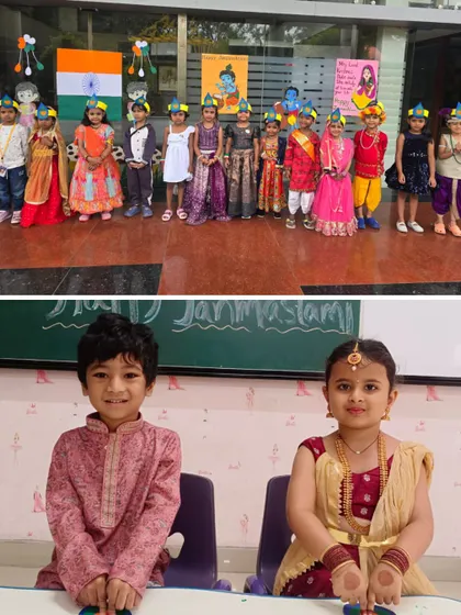 Our little stars shine in their festive attire for Janmashtami, celebrating the spirit of devotion and joy.