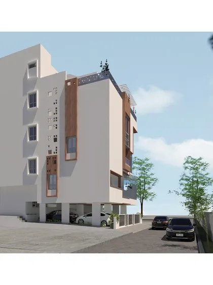 A duplicate view of the Tiwari Residence render, emphasizing the clean lines and modern aesthetic of the proposed multi-level home.