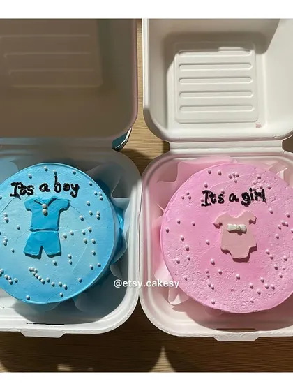 Adorable "It's a boy" and "It's a girl" bento cakes, perfect for baby showers or gender reveal parties.