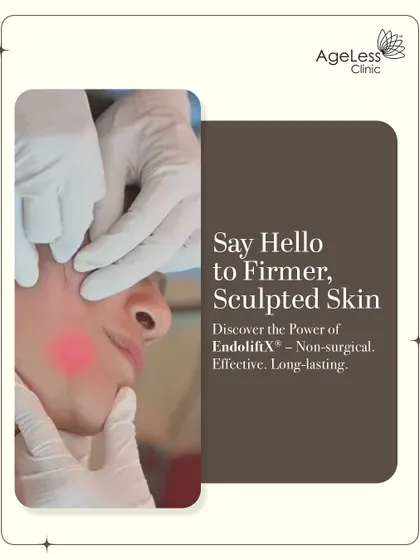 This image shows the EndoliftX laser being applied to the lower face. The pink glow under the skin indicates where the laser energy is working to tighten tissue and stimulate collagen. This treatment is excellent for achieving firmer, sculpted skin without surgery.