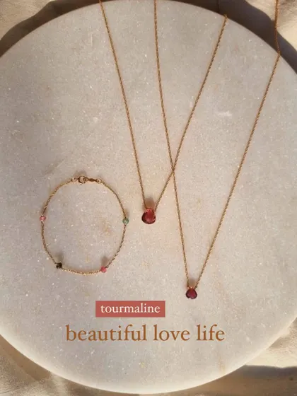 This set features my 'pānīy' Tourmaline beaded bracelet and two 'ṣatra' Pink Tourmaline heart drop pendants. It's a beautiful way to layer your intentions for love and emotional healing.