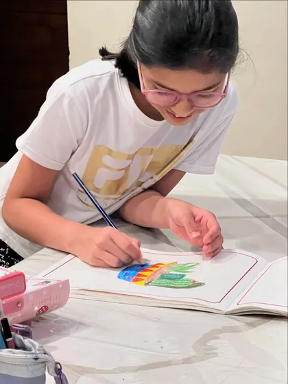 Anam and Anaya working on their succulent artwork. Art class is always better with a best friend!