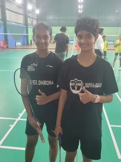 Our player Kalandika with her partner after advancing to the quarter-finals in the Karnataka state sub-junior ranking tournament in Mysore.