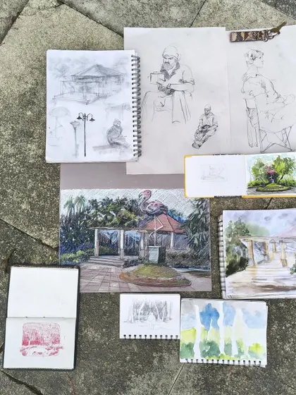 A collection of sketches from our group's outing at Mindspace Garden. It's wonderful to see everyone's different artistic interpretations of the same location.