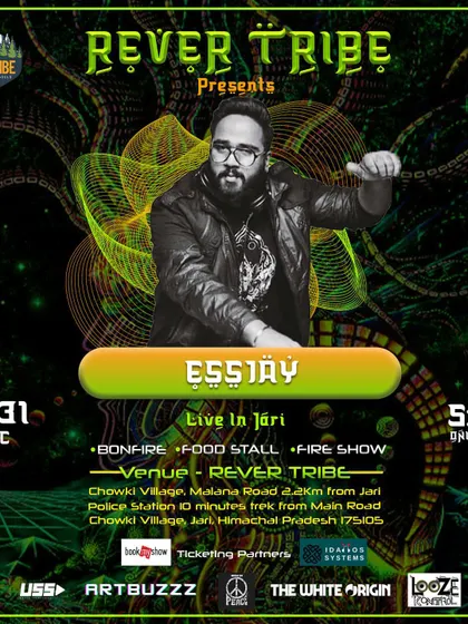 My artist flyer for the Rever Tribe New Year's Eve forest gathering in Jari, Himachal Pradesh, where I played a special psytrance set.
