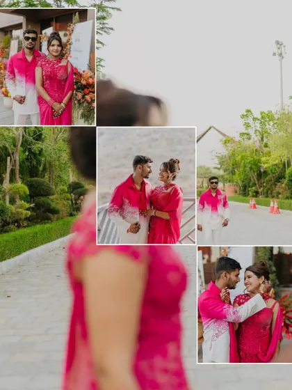 A creative collage that plays with perspective, showing the couple from different angles during their Haldi celebration. It’s a dynamic and artistic way to tell the story of their day.