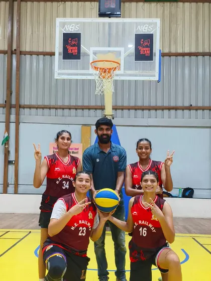 Victory! The winning pose with my Senior Women's 3x3 team after conquering the tournament in Jaipur. Their dedication was on full display.