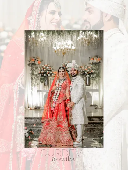 A poster-style image of the couple, perfect for a wedding album cover.