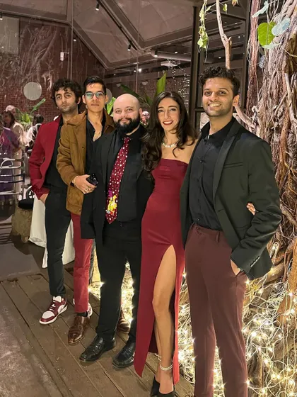 The whole crew after a Christmas gig. We love dressing up for festive occasions.