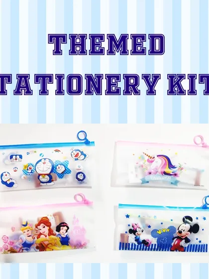 These simple and sweet stationery kits come in a clear pouch. They include themed pencils and 3D erasers and are available in themes like Doraemon, Unicorn, Princess, and Mickey Mouse.