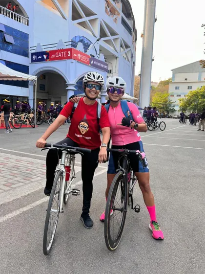 Posing with a fellow cyclist at the She Cycles event. It's always great to connect with other passionate riders.