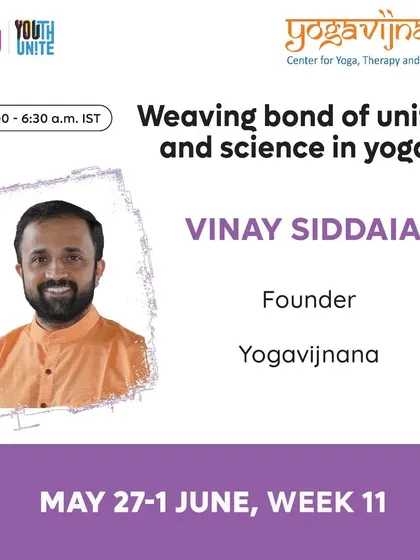 A promotional graphic for my week-long session series with Yoga4Unity, focused on connecting the science of yoga with its power to unite people.