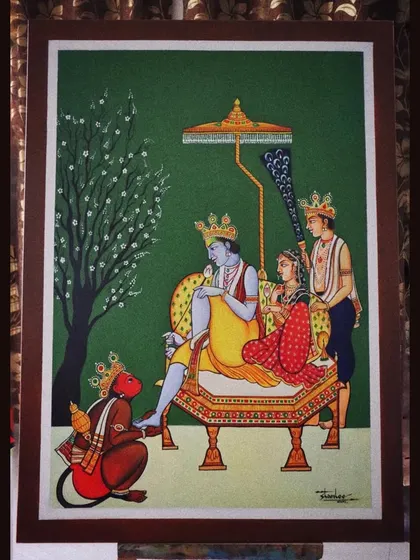 I also work with traditional Indian art forms. This is a Ram Darbar piece I painted in the classic Pichwai style on canvas for a client in Chhatarpur. It shows my respect for our roots, but always with a Stanlee twist.