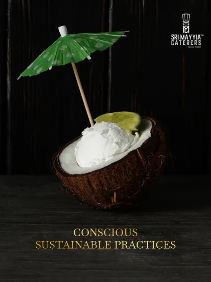 We practice conscious and sustainable serving, like this tender coconut ice cream served in its natural shell. It's refreshing, delicious, and eco-friendly.