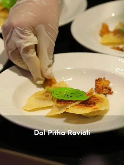 Dal Pitha Ravioli, another dish from the 'Sounds of India' menu, offering a modern take on a traditional Bihari snack.