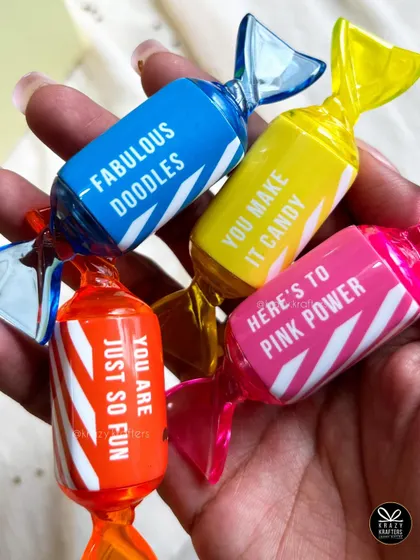 These candy-shaped highlighters are a fun and useful addition to our kids' Rakhi hampers, with quirky messages like 'Fabulous Doodles'.