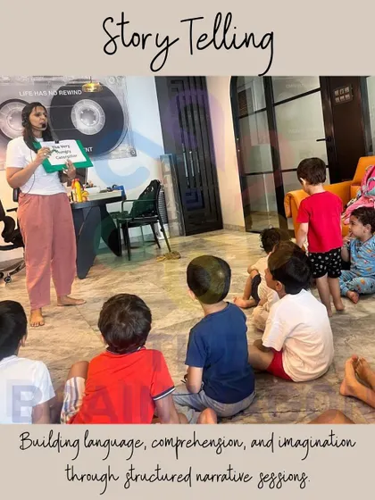 This is a classic storytelling session. I focus on building language, comprehension, and imagination through structured narrative sessions where the children are fully engaged.