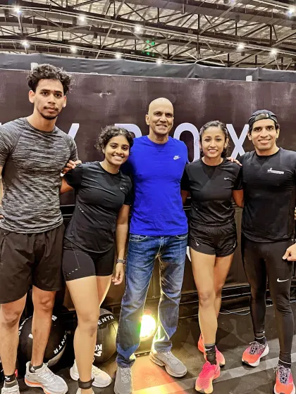 Posing with my Hyrox team and our coach. Having the right guidance is crucial. We train under a structured program that prepares us to perform at our absolute best.