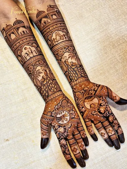 A beautiful design without human figures, focusing on the grace of peacocks and the auspicious symbol of the Kalash.