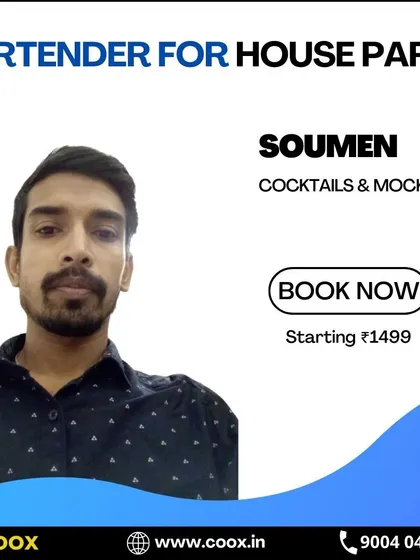 This is Soumen, another one of my barmen at your service. He can add a fun and professional element to your next party with his drink-making skills.