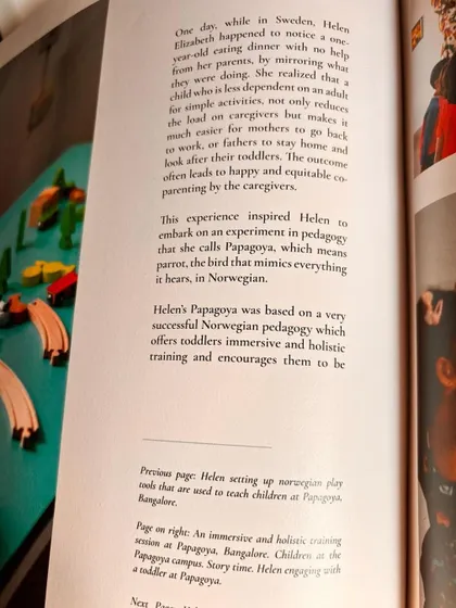 A look inside the UN Women book "Hum," which chronicles the journeys of 75 women leaders in India. Helen's story highlights our pedagogy, which is inspired by the Norwegian approach to holistic, play-based learning.