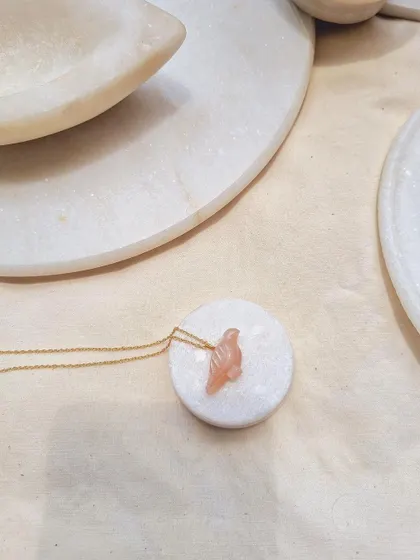Another look at the Peach Moonstone Dove pendant.