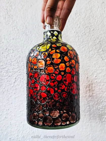Another angle of the 'bubble' painted bottle, showing how the colors blend into each other.