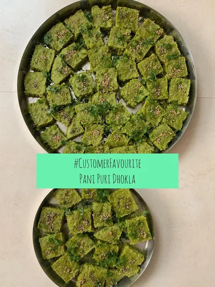 Another shot of my customer-favorite Pani Puri Dhokla, a unique and delicious snack.