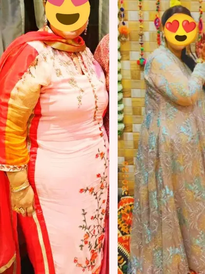 This client from Kuwait, who has Thyroid and PCOD, achieved an 8 kg weight loss in three months. Her transformation is particularly special as we were able to regulate her periods and reduce stubborn belly fat through a customized diet.