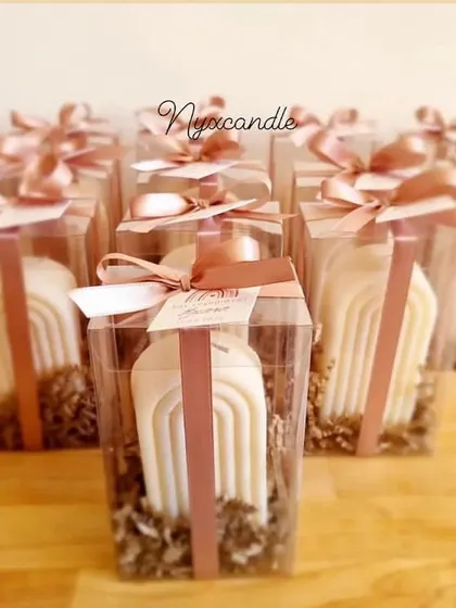 Our arch candle is another one of our popular sculptural candles, perfect for modern home decor. Here it is shown in our new packaging.