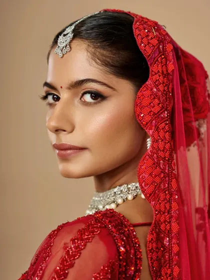 A close-up on the sharp, classic winged liner that defines the eyes in this traditional bridal look. Precision is a skill we practice until it's perfect.