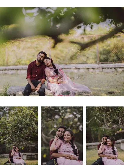 A duplicate of ID 449, this collage shows a couple's vintage-themed pre-wedding shoot under a tree.