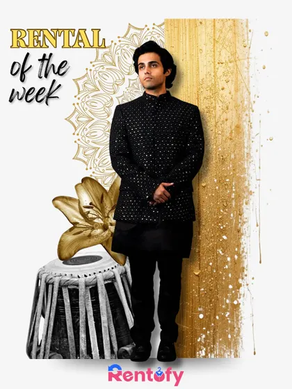 Rental of the week. This black bandhgala is a showstopper. No one remembers the groom, they remember the guy who showed up in this.