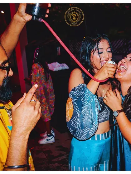 This is what I mean by interactive bartending. Sharing a laugh and a drink with guests, making sure everyone is having the best time. This is the vibe we live for.