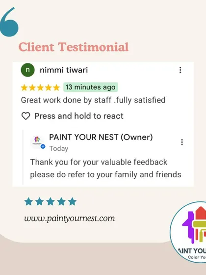 This client testimonial notes the "great work done by staff" and their full satisfaction. We ensure our entire team is trained to uphold our high standards of quality and professionalism.