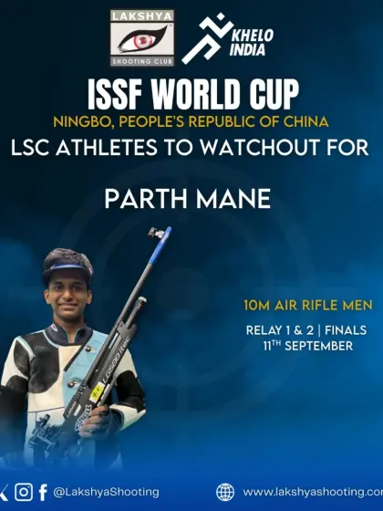 Our athlete Parth Mane, ready to compete in the 10m Air Rifle Men event at the ISSF World Cup in China. We ensure our shooters are prepared for the pressure of international finals.