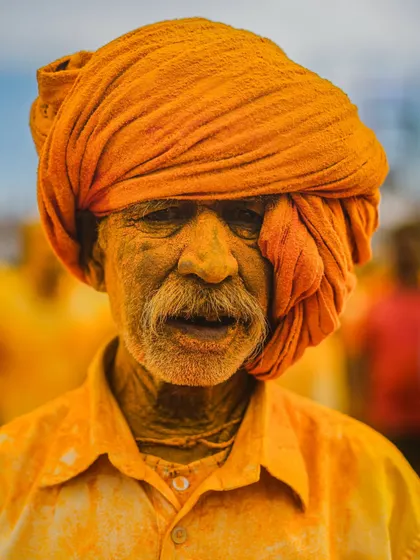A series of striking portraits from the Pattan Kodoli festival. Each face tells a story, covered in the golden 'Bhandara' powder, reflecting deep faith and tradition.